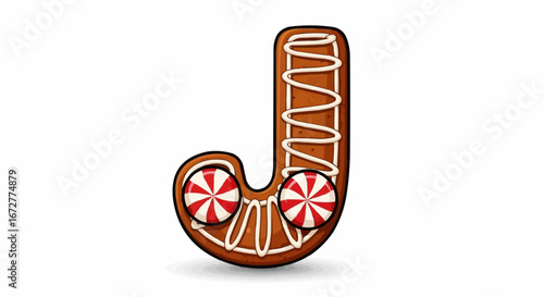 Alphabet letters in the christmas theme christmas vector gingerbread letter j christmas holiday cookie with candy cane decoration for festive season treat