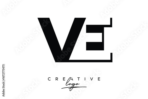 VE Creative Minimalist Negative Space Latter Logo with Modern Monogram for Branding and Business Lettermark Logo with Initial Letters Logo Design for Branding.