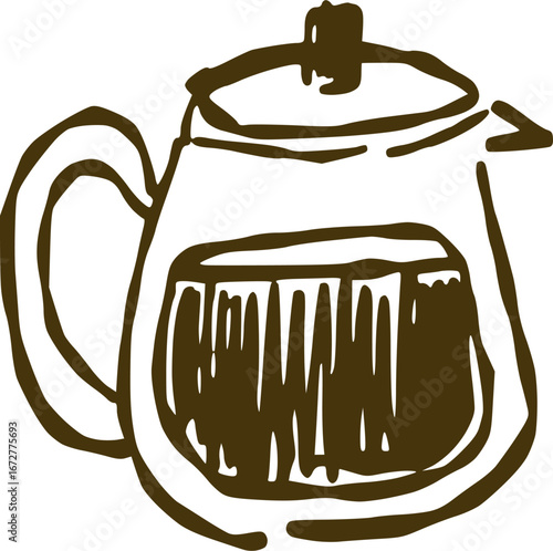 Hand-drawn line art sketch of a coffee pot. Great for coffee shop branding, café posters, menu design, packaging, and digital artwork.