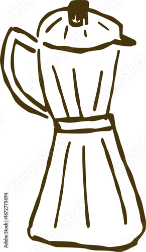 Simple line art sketch of a moka pot coffee maker. Suitable for coffee shop branding, menu design, posters, packaging, and decorative illustrations.