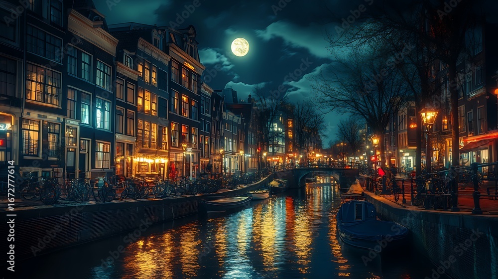 Fototapeta premium Stunning modern city architecture with vibrant nightlife and dining scene image