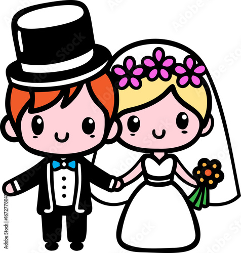 Bride Groom Man Woman Wedding Couple Cute Cartoon Logo Graphic Silhouette Shape Clipart 