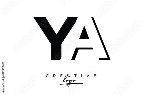YA Creative Minimalist Negative Space Latter Logo with Modern Monogram for Branding and Business Lettermark Logo with Initial Letters Logo Design for Branding.