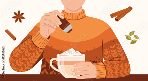 Warm Autumn Beverage Being Spiced with Aromatics Creating Relaxed Cozy Feeling