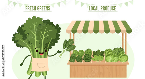 Whimsical Display Of Fresh Greens And Produce At The Local Farmers Market For Healthy Eating