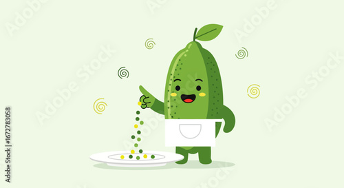 Cheerful Lime Personage Cooking and Presenting Colorful Flavors for Healthy Meal