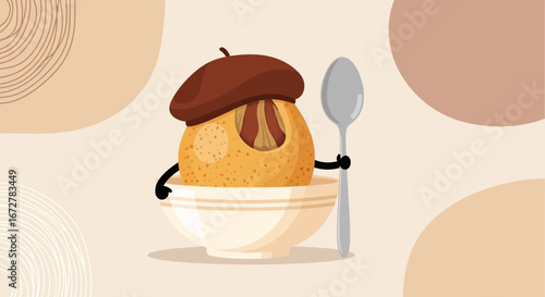 Cheerful Nutty Character With A Beret And Spoon In A Delightful Culinary Scene