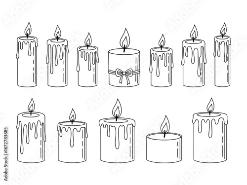 Illuminating Light: A set of twelve meticulously crafted candle illustrations, each with a unique form and flickering flame, perfect for invoking a sense of warmth and serenity.