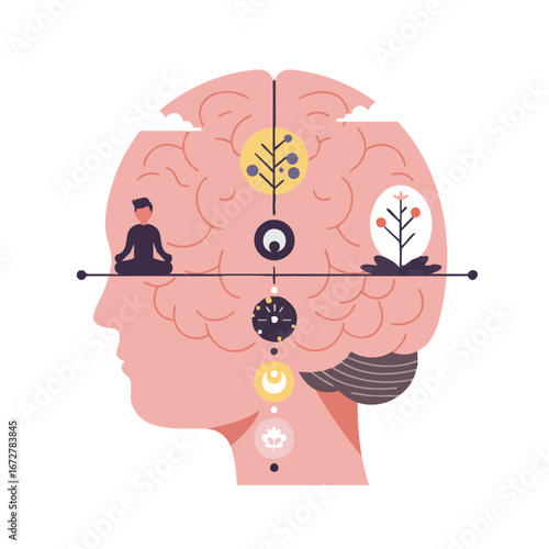 Vector illustration of Mindfulness and mental balance concept with meditation icon