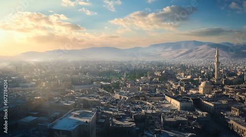 Syria damascus capital evening skyline high resolution picture