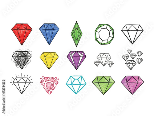 A Gemstone Collection: A vibrant array of gemstone illustrations in various shapes and colors, perfect for showcasing the brilliance of precious gems.