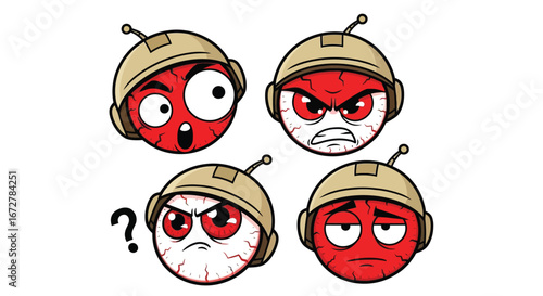 Cartoon Faces with Different Expressions in Helmets