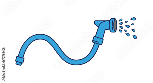Cartoon Garden Hose with Water Spraying