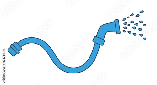 Cartoon Garden Hose with Water Spraying