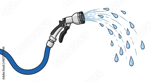 Cartoon Garden Hose with Water Spraying