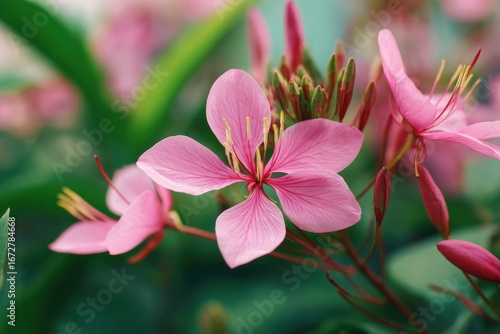 Close up of a pink glory flower in a garden