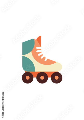 Vibrant retro roller skate illustration, capturing the fun and nostalgia of classic rollerblading with a charming vintage aesthetic and playful design elements