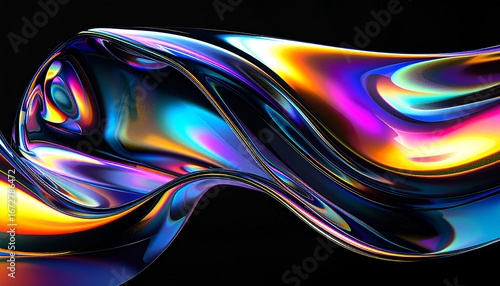 fluid iridescent holographic bright neon curved wave in motion colorful background 3d render. Gradient design element for backgrounds, banners, wallpapers,curve, abstract, modern,Generative Ai