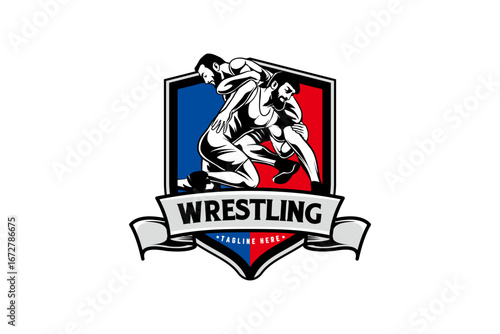 wrestling sports emblem logo design