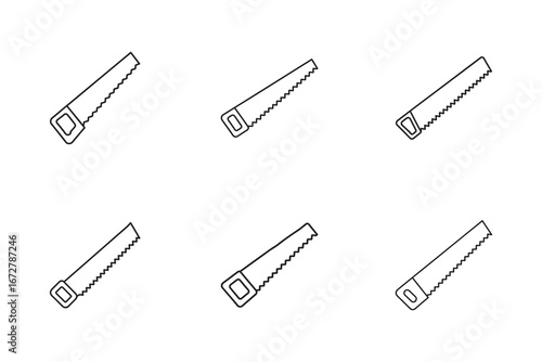 Hand Saw Outline Pattern for Woodworking and Carpentry Projects Construction Tool Design with Minimalist Style and White Background Great for Crafts