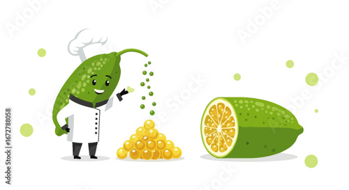Chef Lime Character with Flavorful Ingredients Illustration in a Whimsical Art Style