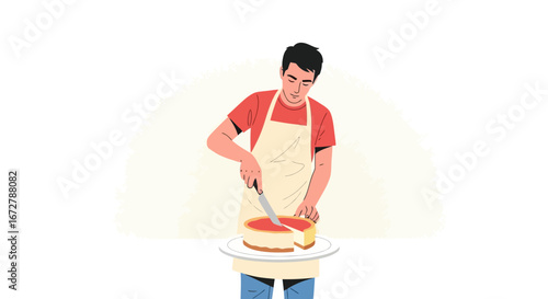 Chef Meticulously Slicing Dessert Cake, Perfecting Culinary Arts And Food Presentation