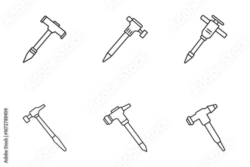 Line art illustration of six different types of welding torch equipment for industrial and manufacturing processes minimal design vector drawing