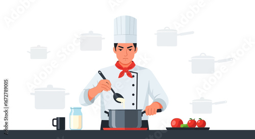 Chef Preparing Delightful Cuisine Using Precision Tools And Fresh Ingredients Perfectly