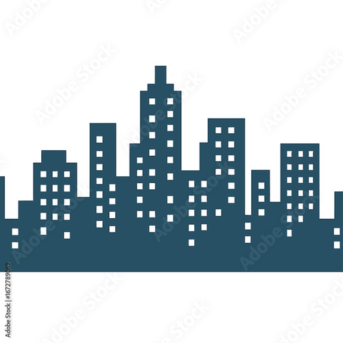 The background of a panoramic city building showcases pixel-shaped windows