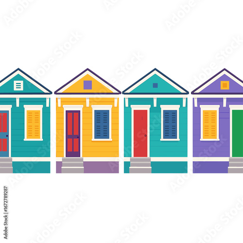 Colorful New Orleans Shotgun Houses Featuring Vibrant Doors