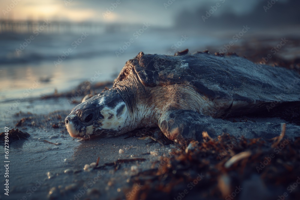 Obraz premium Deceased turtle on shore