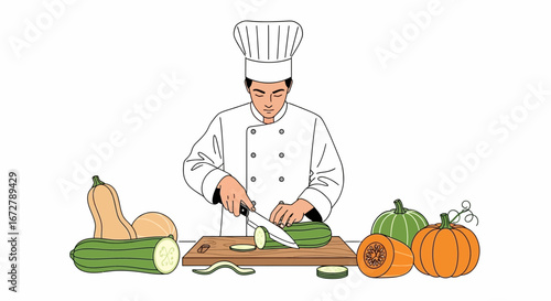 Chef Preparing Fresh Vegetables in Kitchen for Culinary Creations