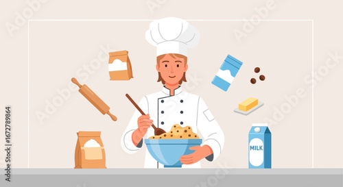 Chef Preparing Ingredients For Baking Delicious Pastries And Treats Skillfully
