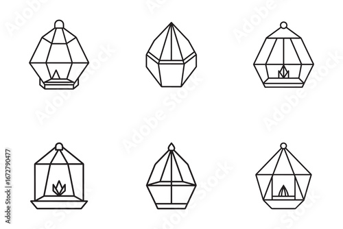 Minimalist Terrarium Icon Collection Vector Illustration for Interior Design and Gardening Themes Creative Geometric Plant Holders in Black and White