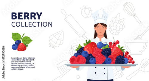 Chef Presenting Freshly Picked Berries, Showing A Delicious Mixture Of Fruit, Healthy Eating