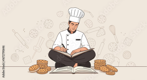 Chef Crafts Culinary Dreams, Planning Dessert Creations With Thoughtful Perspective