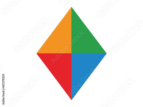 Diamond shape graphic art: The graphic art features a vibrant diamond shape divided into four distinct color segments – red, blue, green.