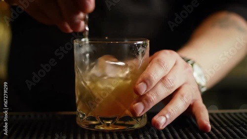 Wallpaper Mural Bartender Stirring Iced Cocktail in Glass at Bar Closeup Torontodigital.ca