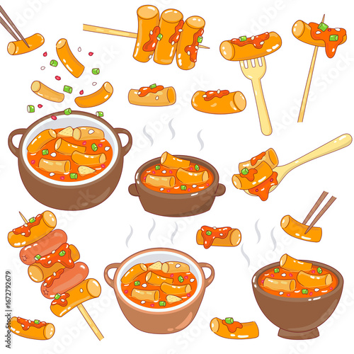 Spicy Tteokbokki Rice Cake Vector.