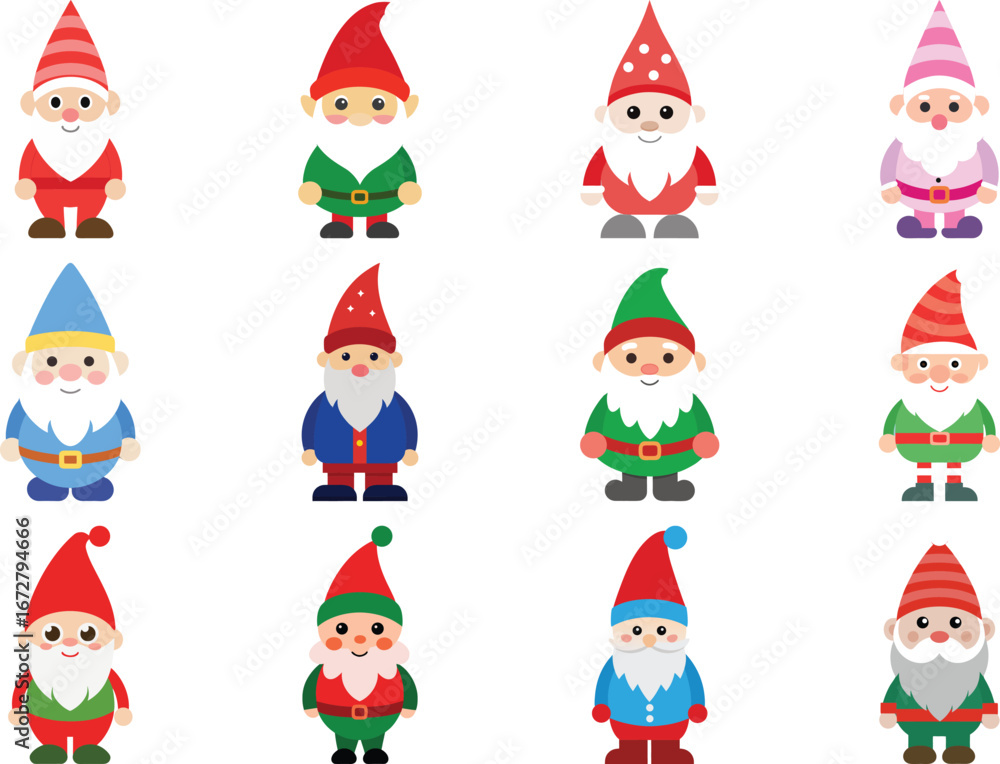 Fototapeta premium Collection of Christmas Gnomes Illustration on transparent background
