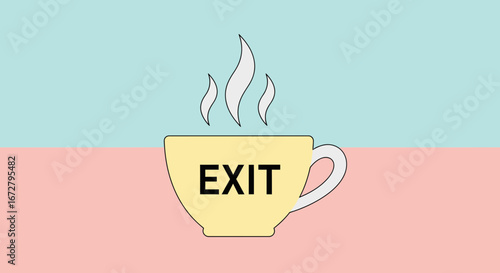 Conceptual Illustration of Exit From Coffee Cup, Displaying Escape And New Beginnings