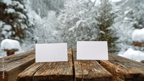 Wallpaper Mural Blank business cards on rustic wooden table winter background Torontodigital.ca