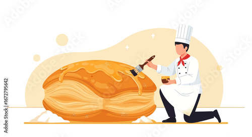 Confectioner Brushing a Pastry with Glaze: A Culinary Image for Food and Baking Lovers