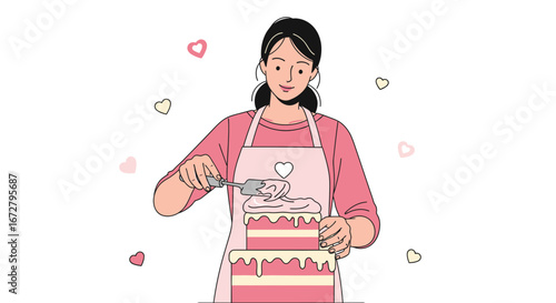 Confectioner Decorating A Cake With Lovely Hearts For Special Celebrations