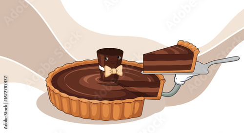 Chocolate Tart Cartoon Showing Dessert, Sweet Treat, Delicacy, Served, Delicious Food