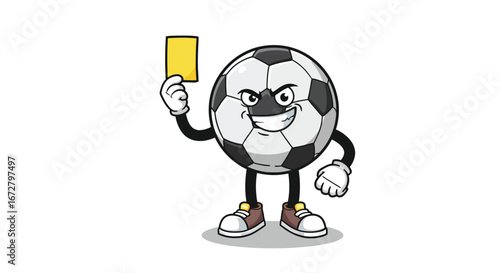 Cartoon Soccer Ball Referee Holding a Yellow Card