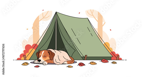 Cozy Canine Camping Amidst Autumn Hues And Peaceful Slumber Near Tent