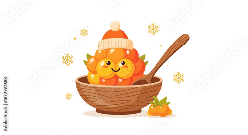 Cloudberry Delight: Adorable Food Illustration with a Winterly Touch