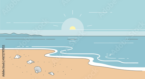 Coastal Scene of Seaside Tranquility Under Sunlit Skies And Sandy Beach