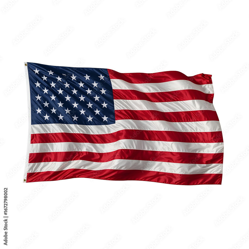 Fototapeta premium Waving American Flag Against a white Background